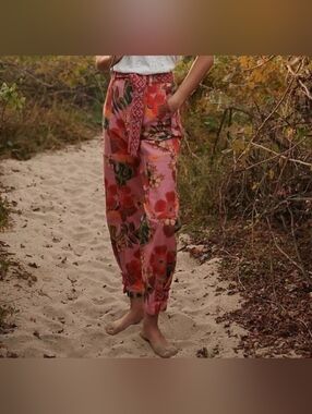 Farm Rio Anthropologie Esperanza Pink Floral Cargo Belted High Rise Pants size M